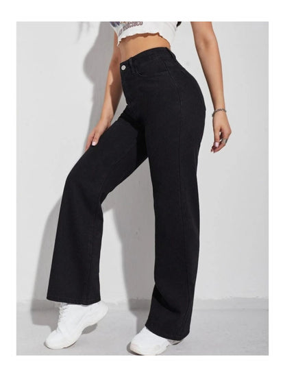 Highwaist Straight Fit Wide Leg Denim In Black