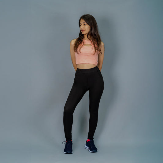 Glamulous Clothing Black sports mesh leggings front view
