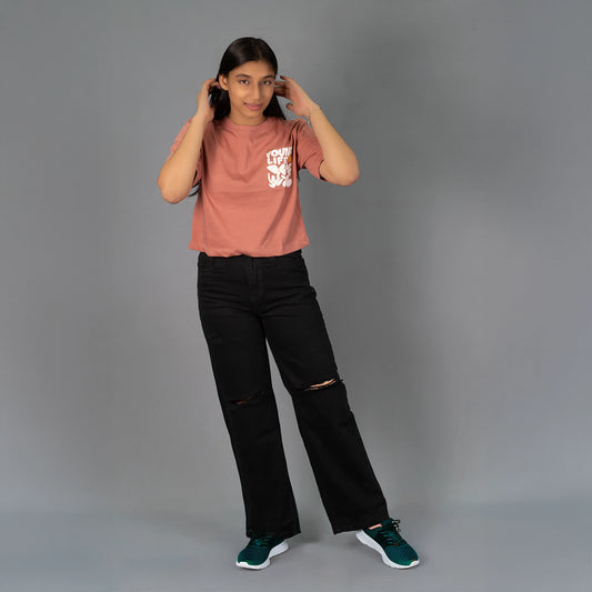 Black High-Waist Distressed Wide-Leg Jeans