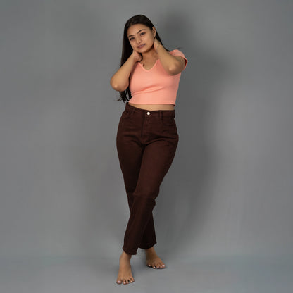 Highwaist Mom Fit Denim In Brown