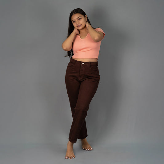Highwaist Mom Fit Denim In Brown