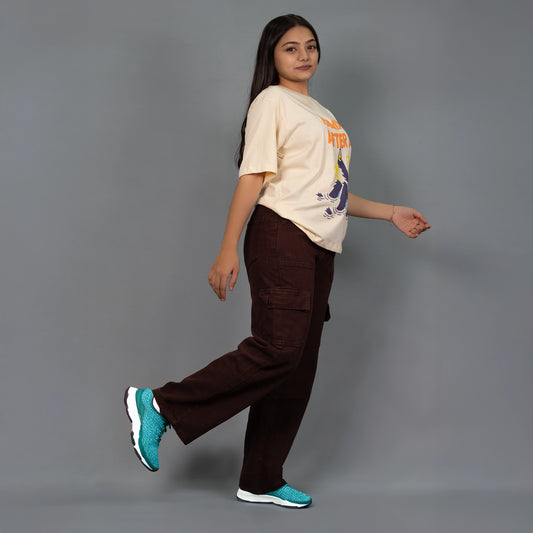 Highwaist Flap Pockets Cargo Style Denim In Dark Brown