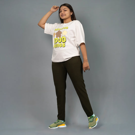 Front view of Glamulous Clothing Olive Green mesh leggings
