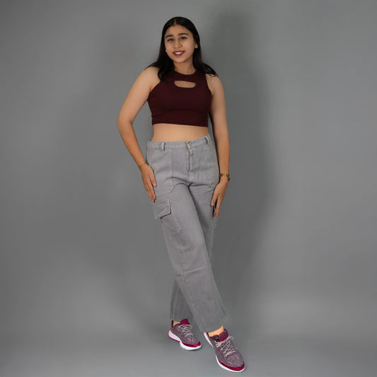 Highwaist Cargo Style Denim – Grey
