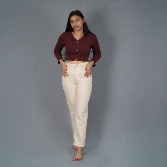 Highwaist Mom Fit Denim In Beige