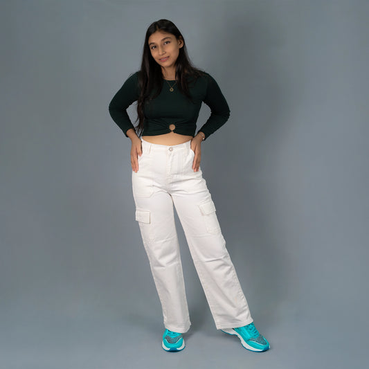 Highwaist Cargo Style Denim – White