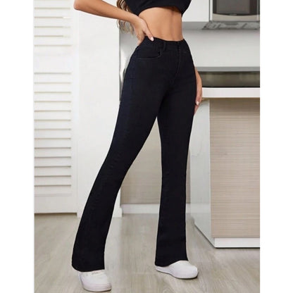 Highwaist Flared Leg Bellbottom Denim In Black
