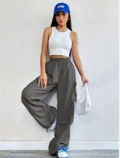 Drawstring Parachute Pants - Dark Grey