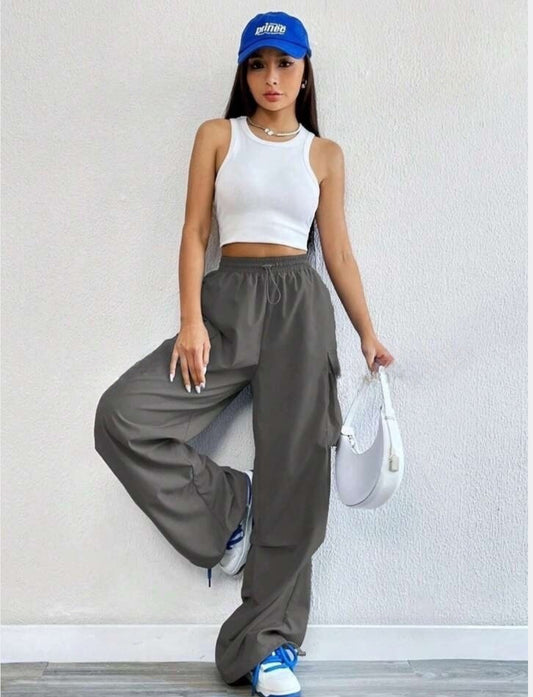 Drawstring Parachute Pants - Dark Grey