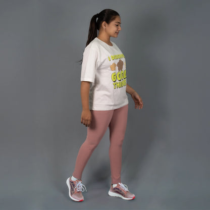 Side view of mesh light pink yoga pants – Glamulous Clothing
