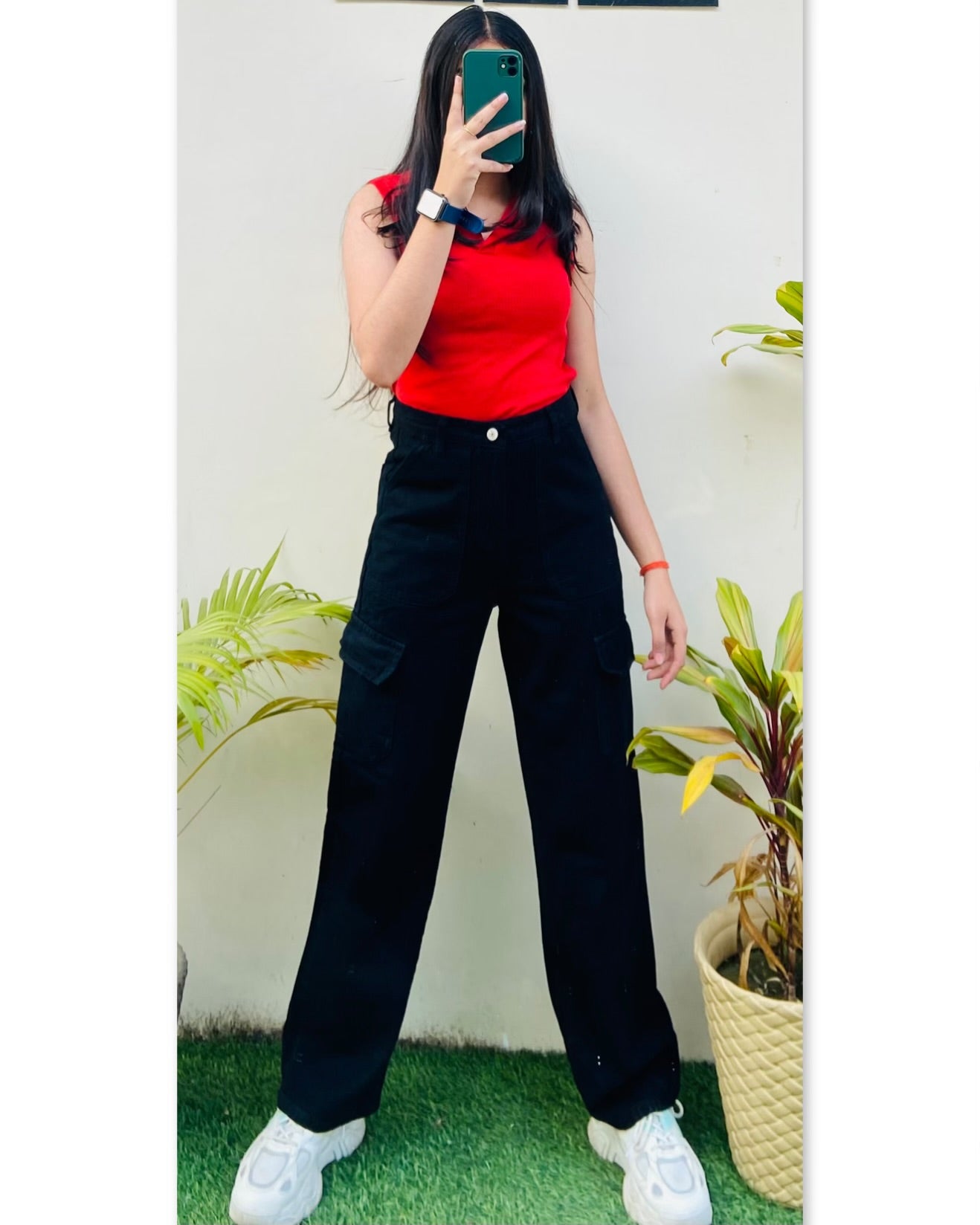Highwaist Cargo Style Denim In Black