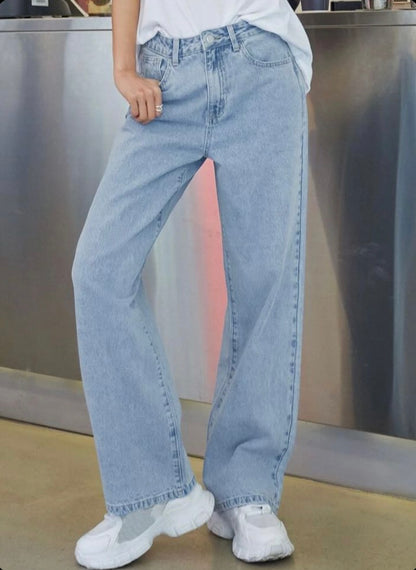 Highwaist Straight Fit Wide Leg Denim In Light Blue