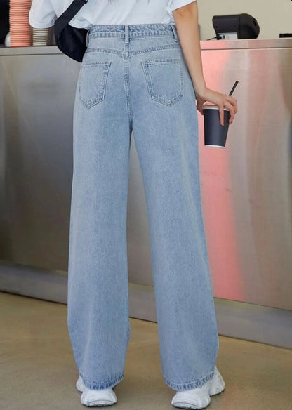 Highwaist Straight Fit Wide Leg Denim In Light Blue