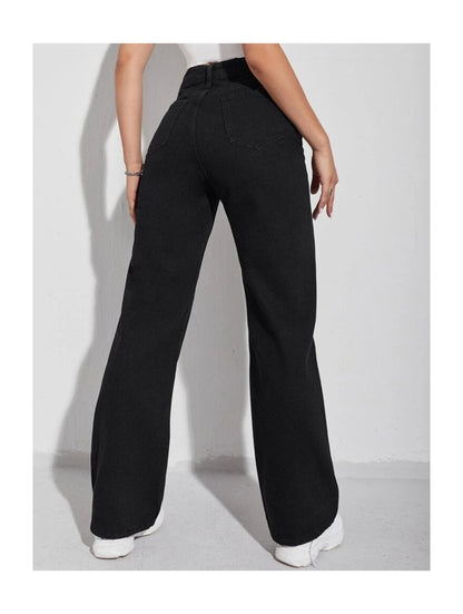 Highwaist Straight Fit Wide Leg Denim In Black