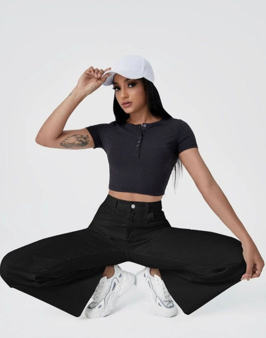 Highwaist Wide Leg Denim In Black