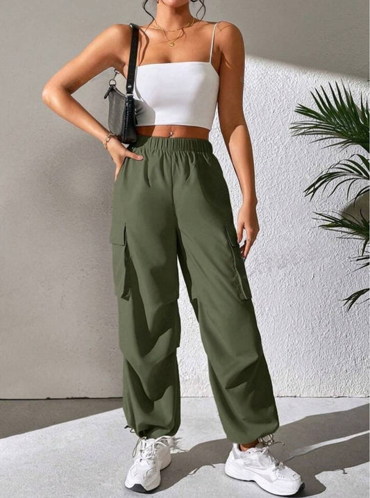 Drawstring Parachute Pants - Olive Green