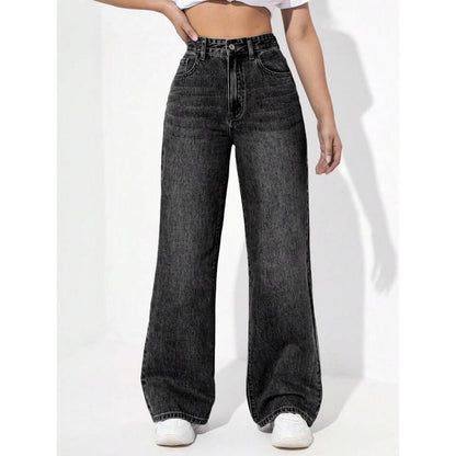 Highwaist Whisker Wide Leg Denim In Charcoal Grey