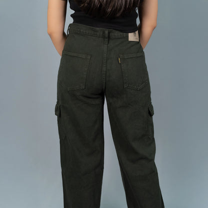 Highwaist Cargo Style Denim in Olive Green