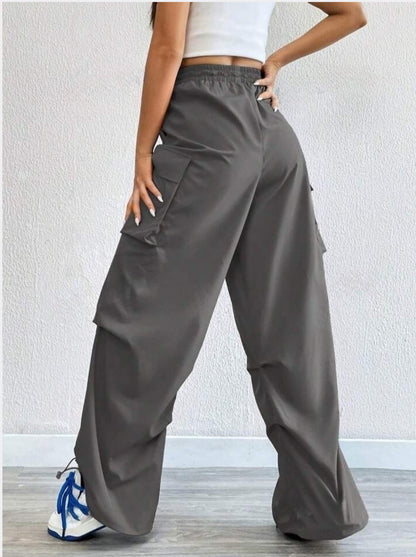 Drawstring Parachute Pants - Dark Grey