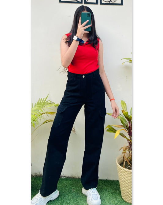 Highwaist Cargo Style Denim In Black