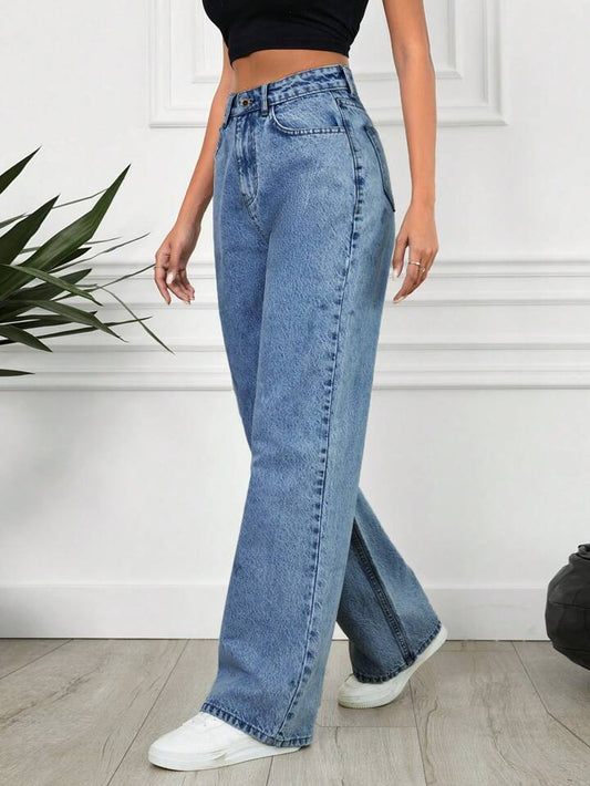 Zara Basics 1975 Long Hem Wide Leg Denim - Light Blue
