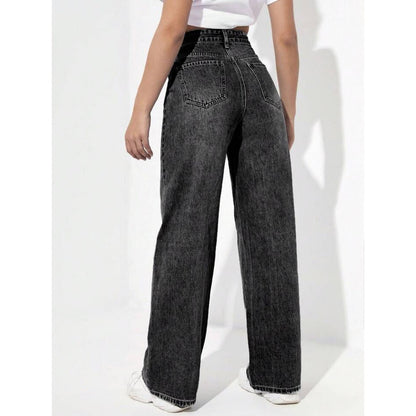Highwaist Whisker Wide Leg Denim In Charcoal Grey