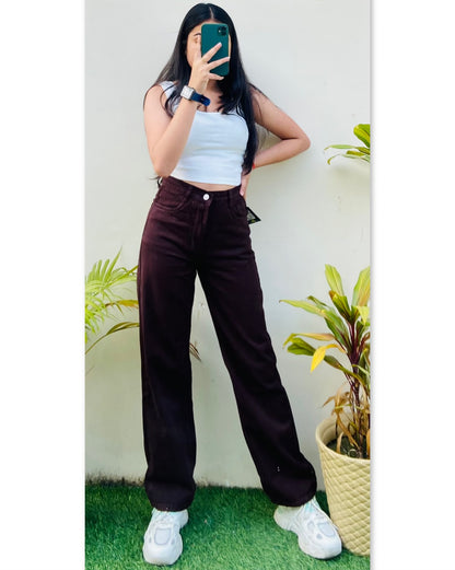 Highwaist Straight Fit Wide Leg In Dark Brown