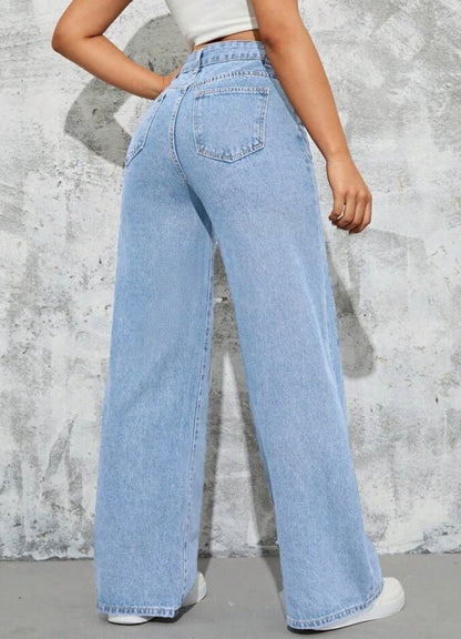 Highwaist Straight Fit Wide Leg Denim In Light Blue
