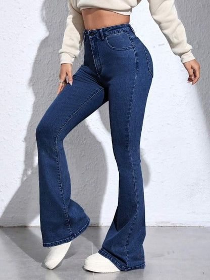 Highwaist Bellbottom Flared Leg Denim In Dark Blue