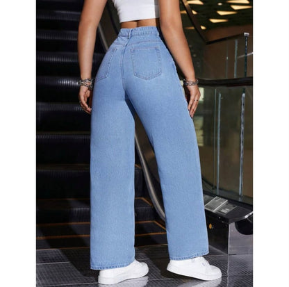 Highwaist Straight Fit Wide Leg Denim In Ice Blue