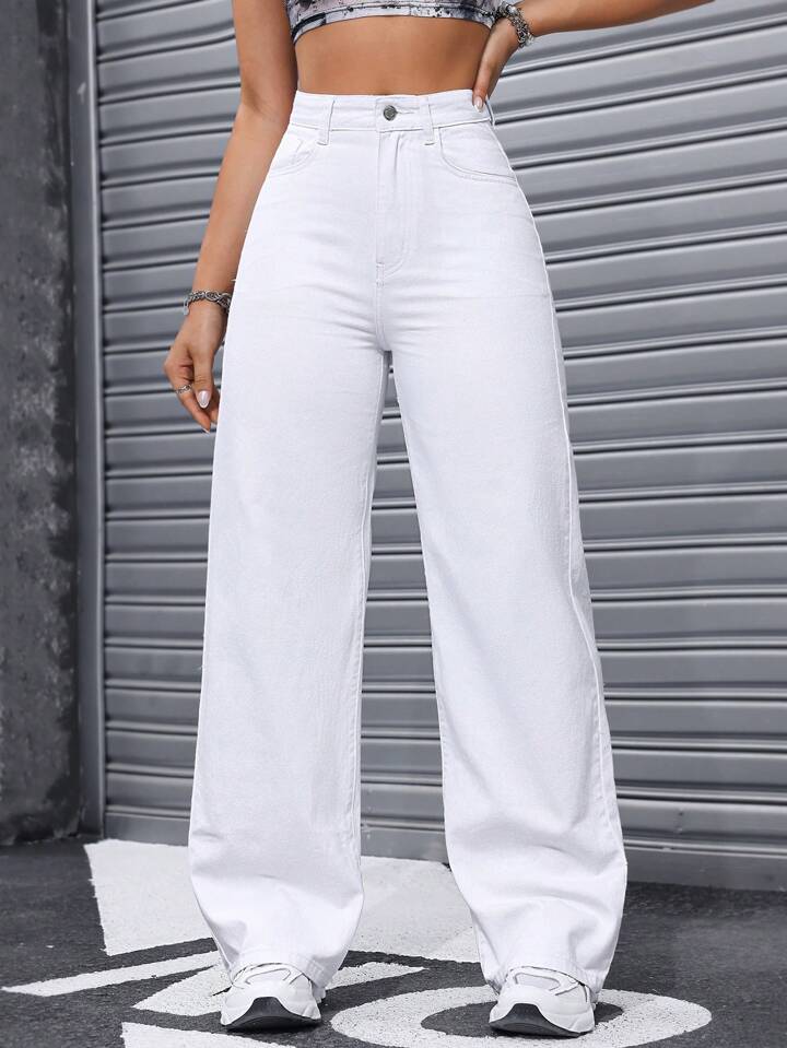 Highwaist Straight Fit Wide Leg Denim In White