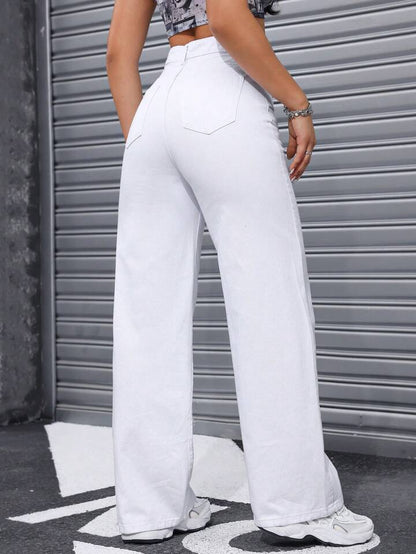 Highwaist Straight Fit Wide Leg Denim In White