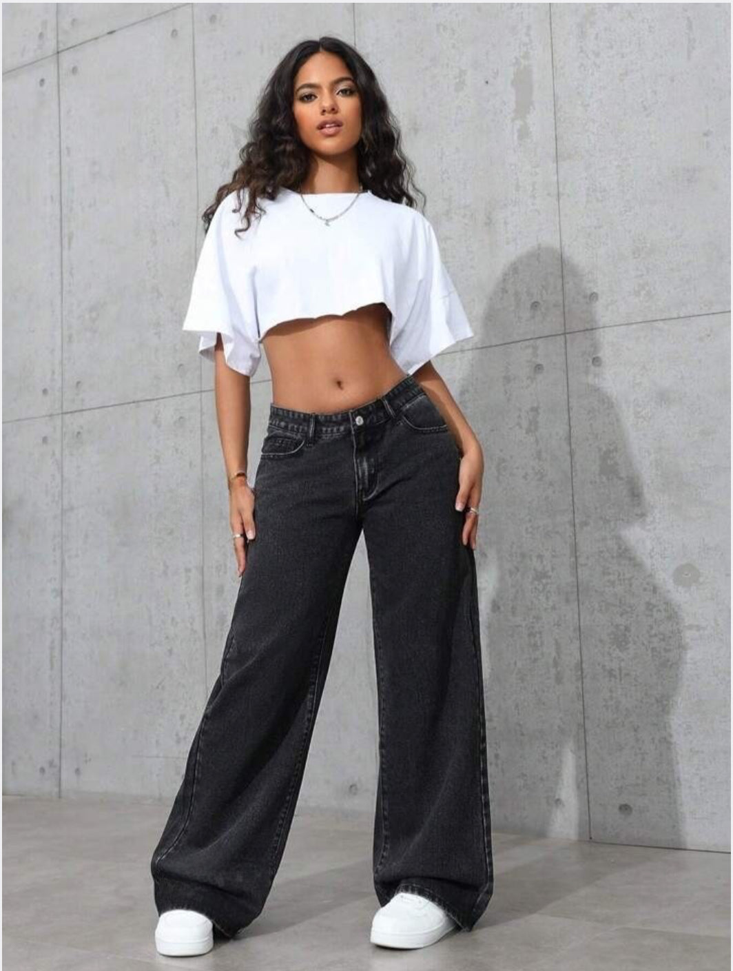 Zara Basics 1975 Long Hem Wide Leg Denim - Carbon Black