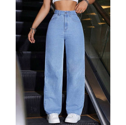 Highwaist Straight Fit Wide Leg Denim In Ice Blue