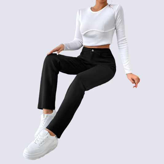 Highwaist Straight Leg Formal Pant - Black
