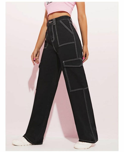 Highwaist Flap Pockets Cargo Style Denim