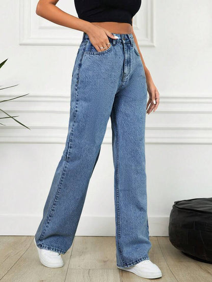 Zara Basics 1975 Long Hem Wide Leg Denim - Light Blue