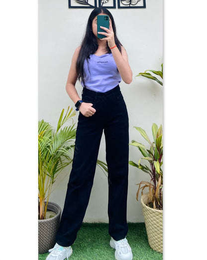 Highwaist Straight Fit Wide Leg Denim In Black
