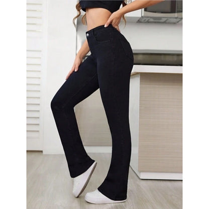 Highwaist Flared Leg Bellbottom Denim In Black