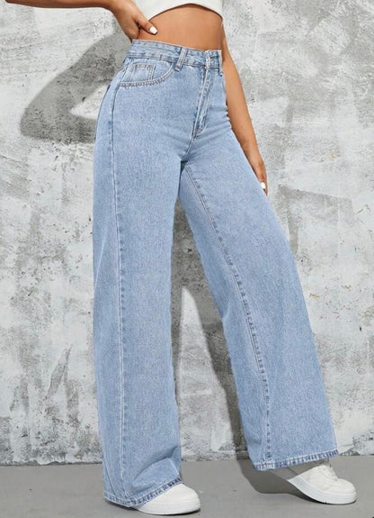 Highwaist Straight Fit Wide Leg Denim In Light Blue