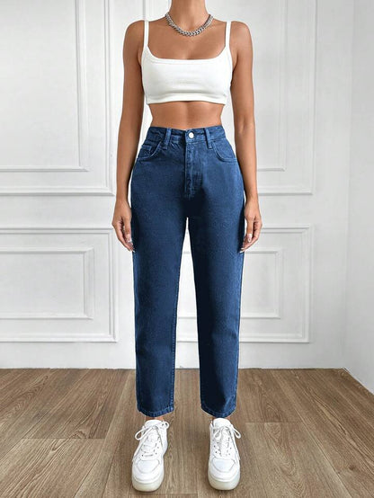 Highwaist Mom Fit Denim In Dark Blue
