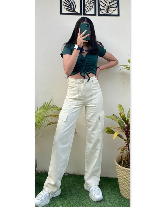 Highwaist Cargo Style Denim In Cream