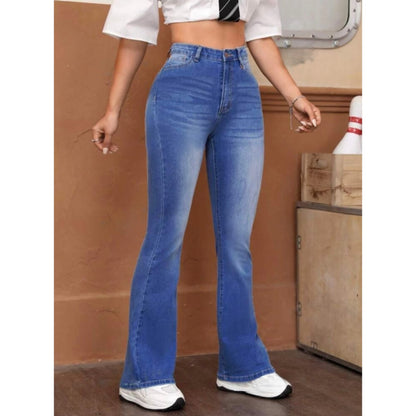 Highwaist Whisker Wash Bellbottom Flared Leg Denim In Medium Wash