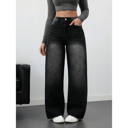 Highwaist Stretchable Whisker Wash Baggy Fit Denim