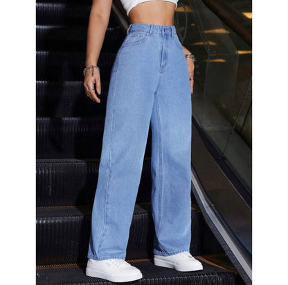 Highwaist Straight Fit Wide Leg Denim In Ice Blue