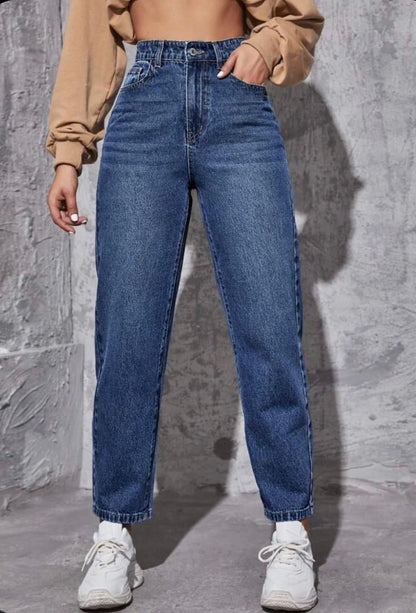 Highwaist Whiskers Mom Fit Denim In Dark Blue