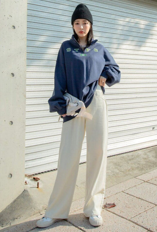 Highwaist Straight Fit Wide Leg Denim In Cream