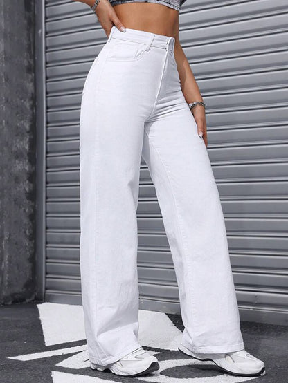 Highwaist Straight Fit Wide Leg Denim In White