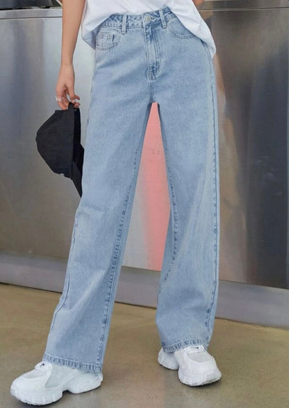 Highwaist Straight Fit Wide Leg Denim In Light Blue