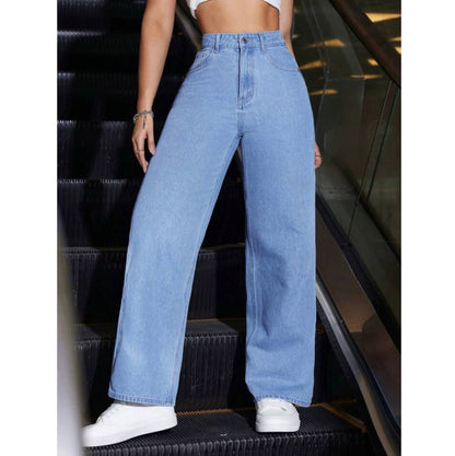 Highwaist Straight Fit Wide Leg Denim In Ice Blue